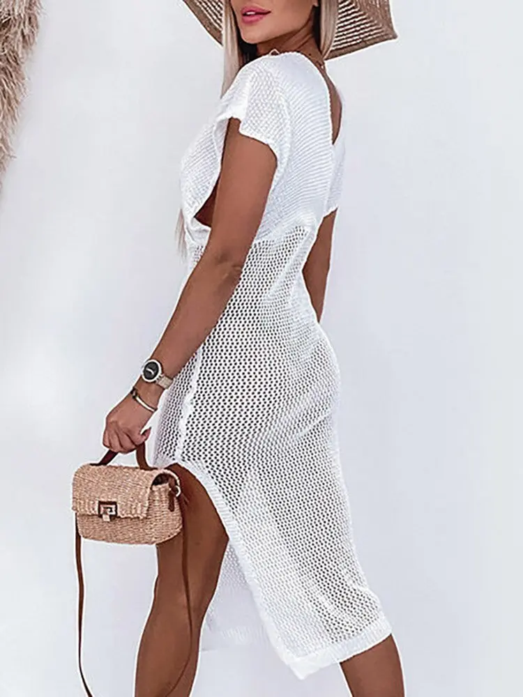 Gehäkeltes Strandkleid mit Taillengürtel – Yara