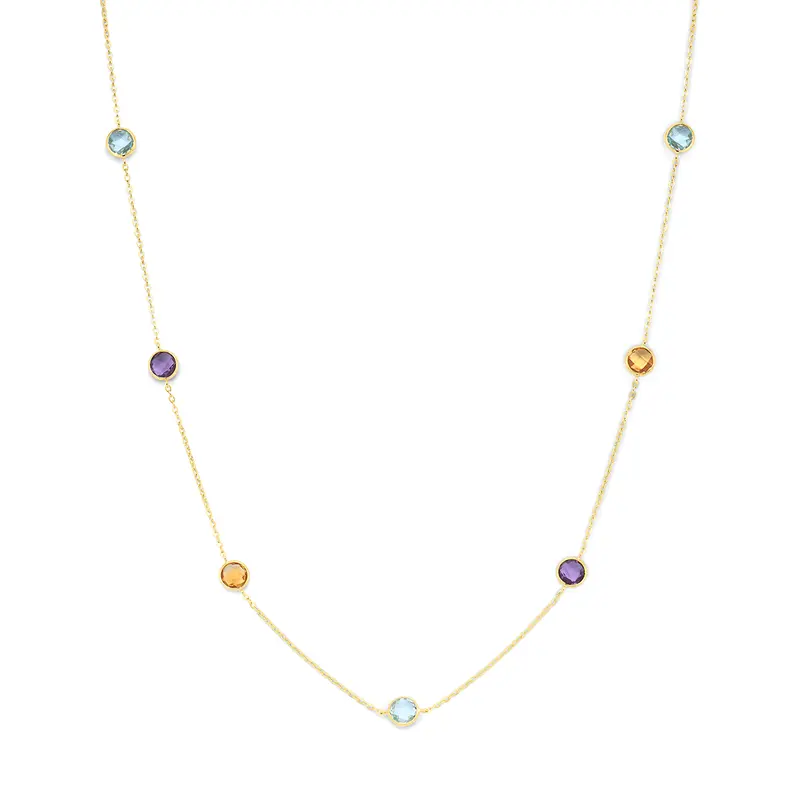 'Gemma' 14 karaat gouden ketting met kleurrijke edelstenen