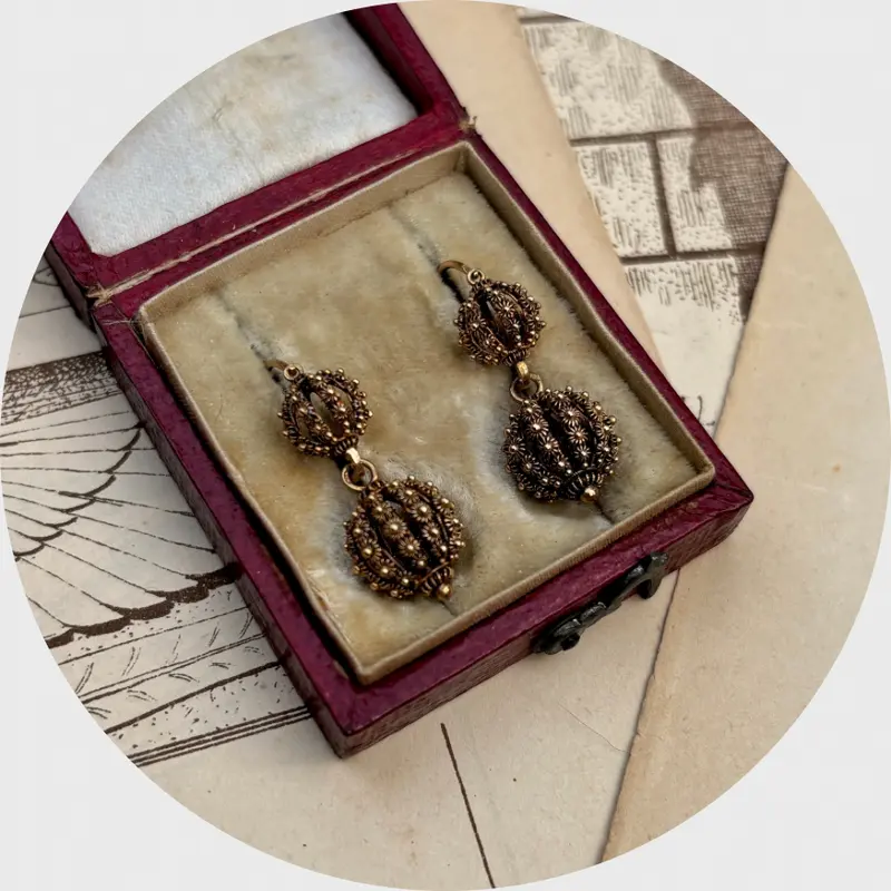 Georgian Cannetille Day to Night Earrings in Box