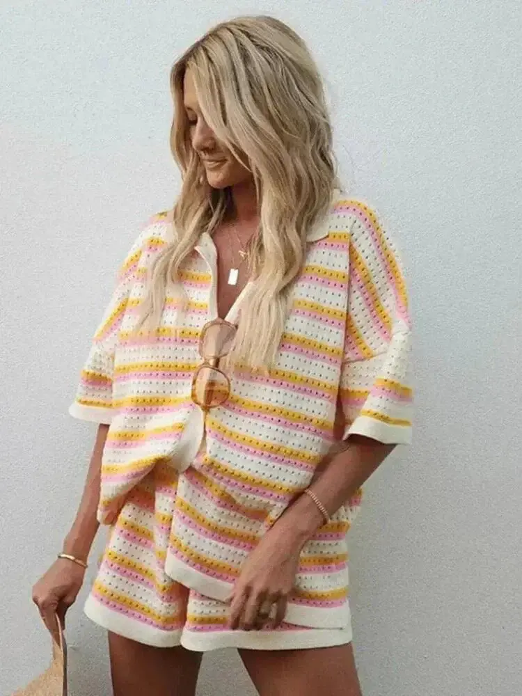 Gestreifte Damen Sommerhose mit Top und Shorts – Faye
