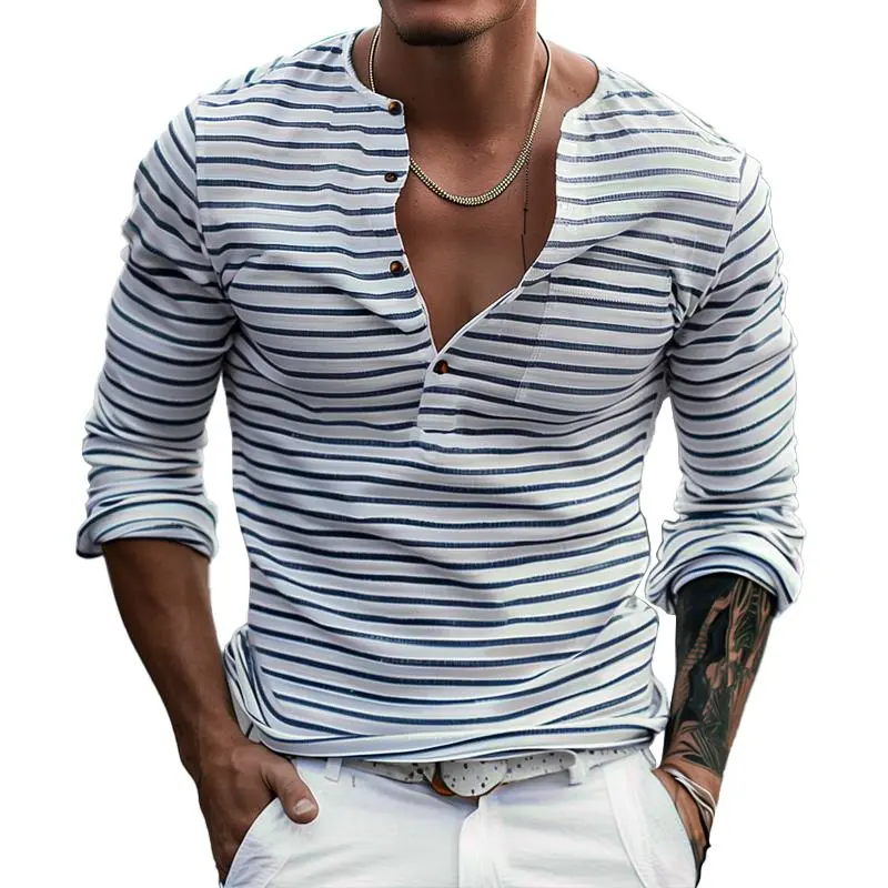 Gestreiftes Henley-Shirt mit langen Ärmeln – Ewan Herbstedition