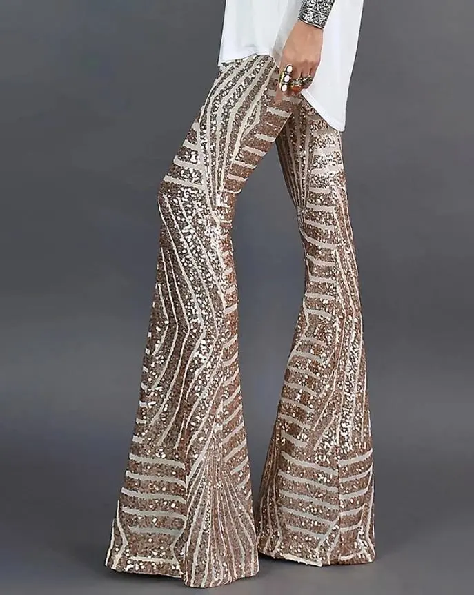 Glänzende Flared Hose | Glamouröses Glitter-Design für herbstliche Events