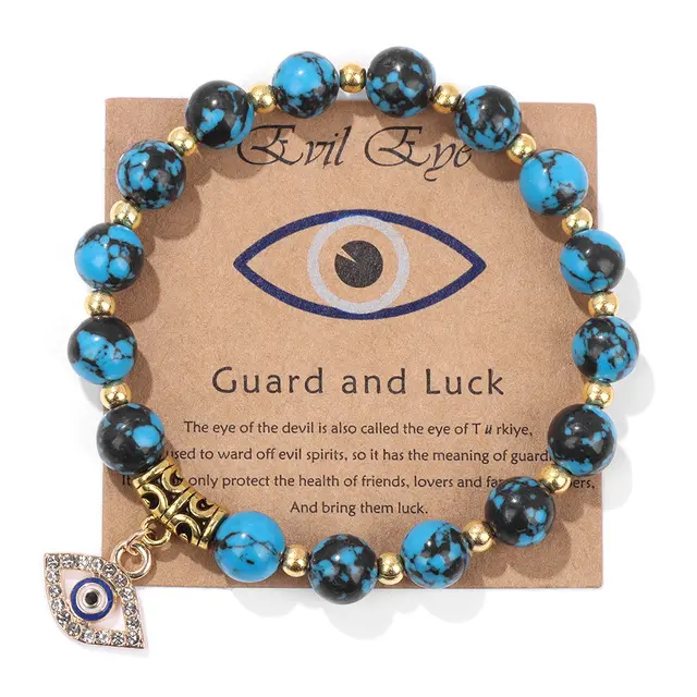 Glück türkischen bösen Blick Anhänger Perlen Armband Naturstein mit Karte Charme Armreifen Männer Frauen Mode Yoga Energie Schmuck