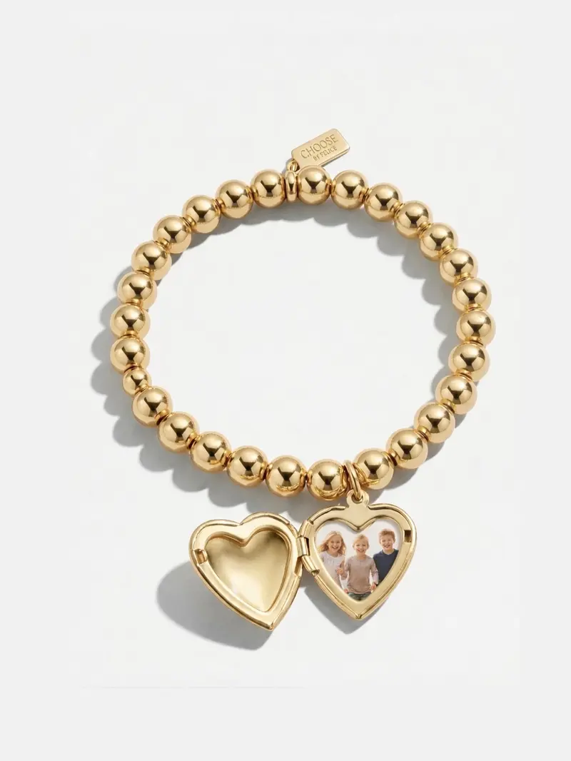 Golden Heart Locket Bubble Bracelet