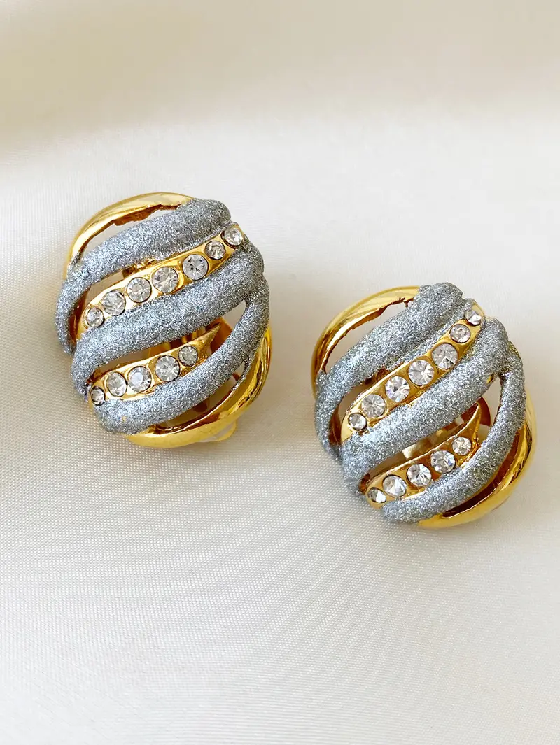 Gouden glitter & strass clip oorbellen