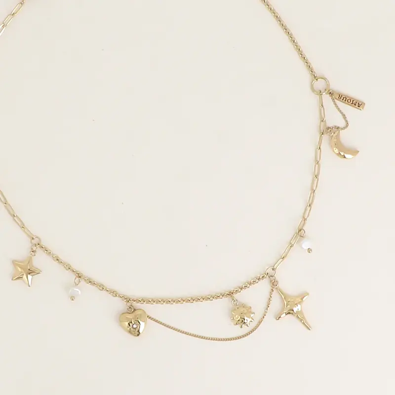goudkleurig schakelcollier met bedeltjes 🌙 | stainless steel