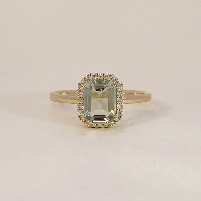 Green Amethyst & Diamonds Ring