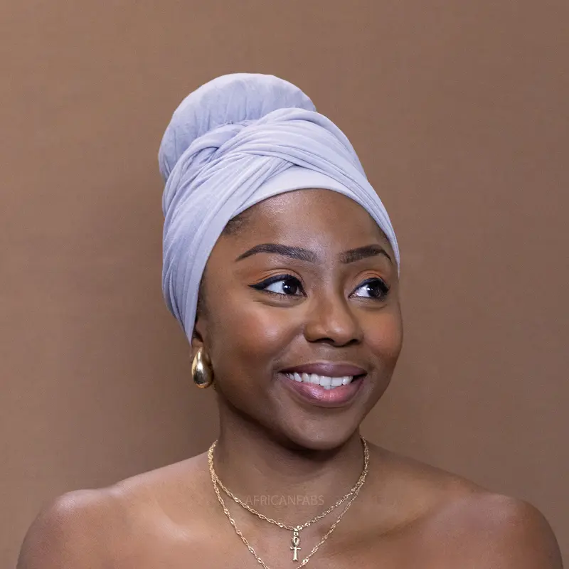 Grey Headwrap - Stretchy Jersey Fabric Turban