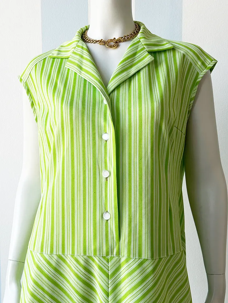 Groen/wit gestreepte 70s jurk