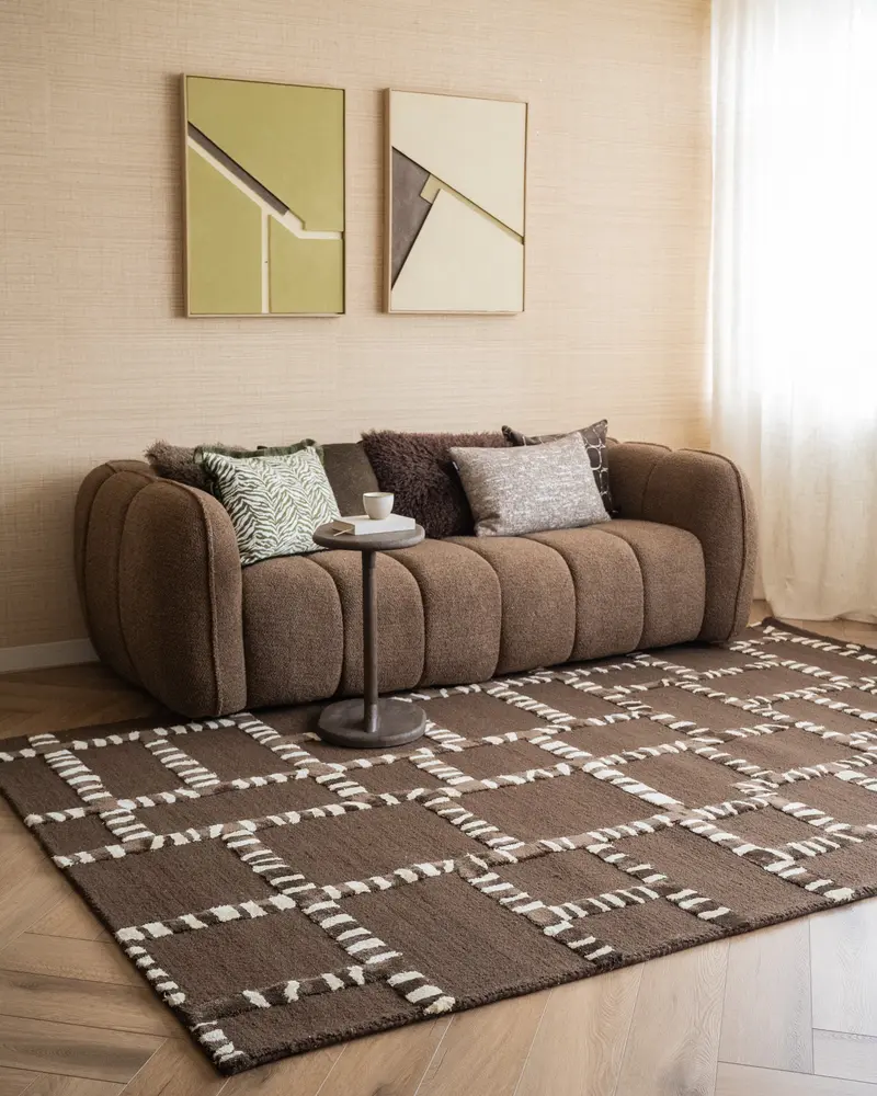 Groot Handgeweven Vloerkleed Stripescape Bruin