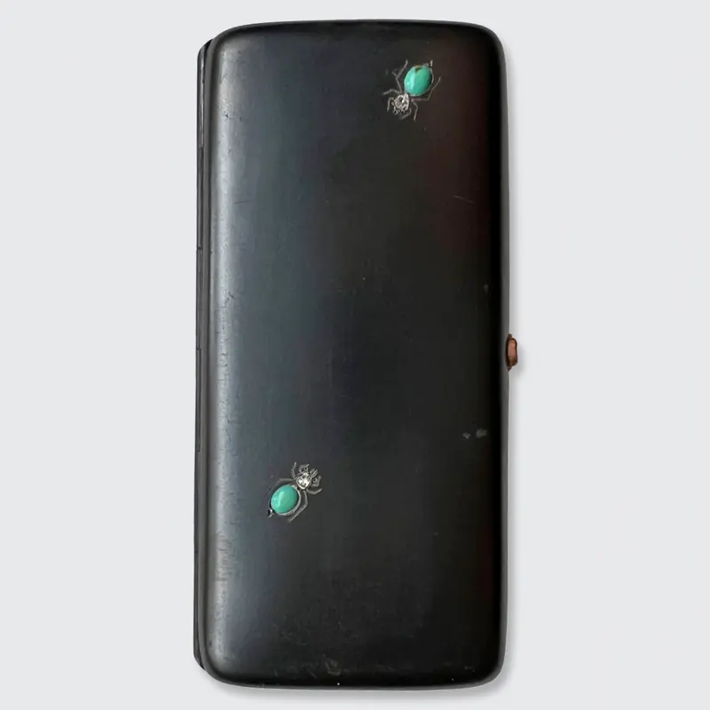 Gunmetal Turquoise & Diamond Spider Cigarette Case