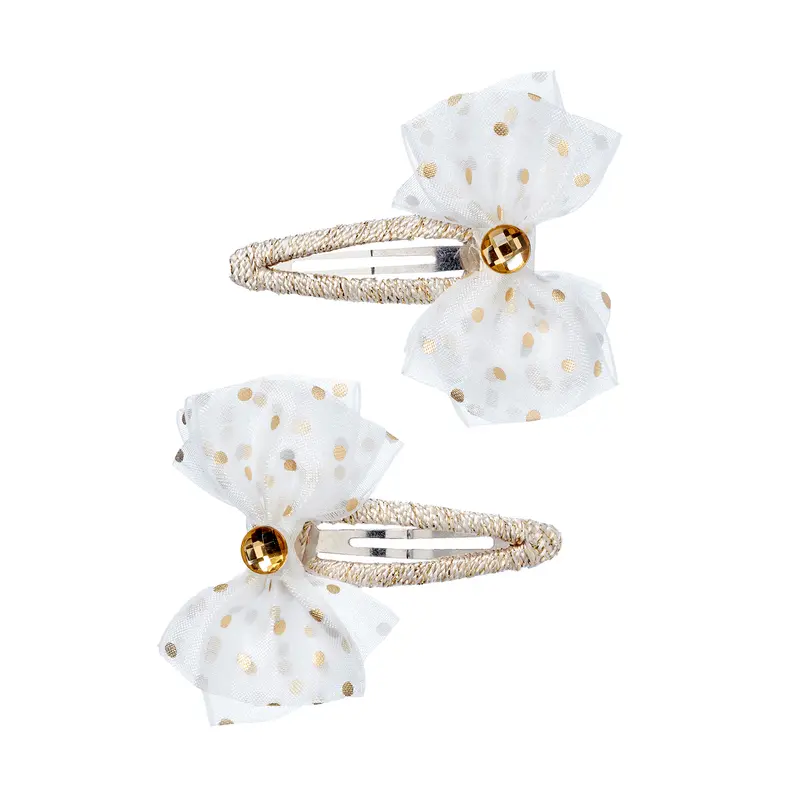 Hair clips Fardou bow white (2 pcs/card, 1 card)