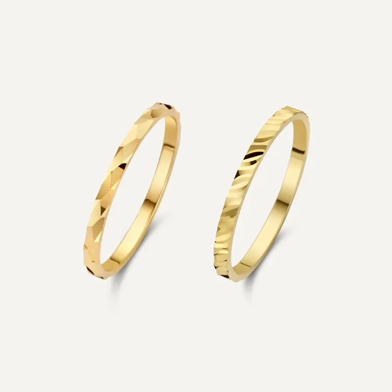 Hammered Diamond Cut Stacker Rings Set