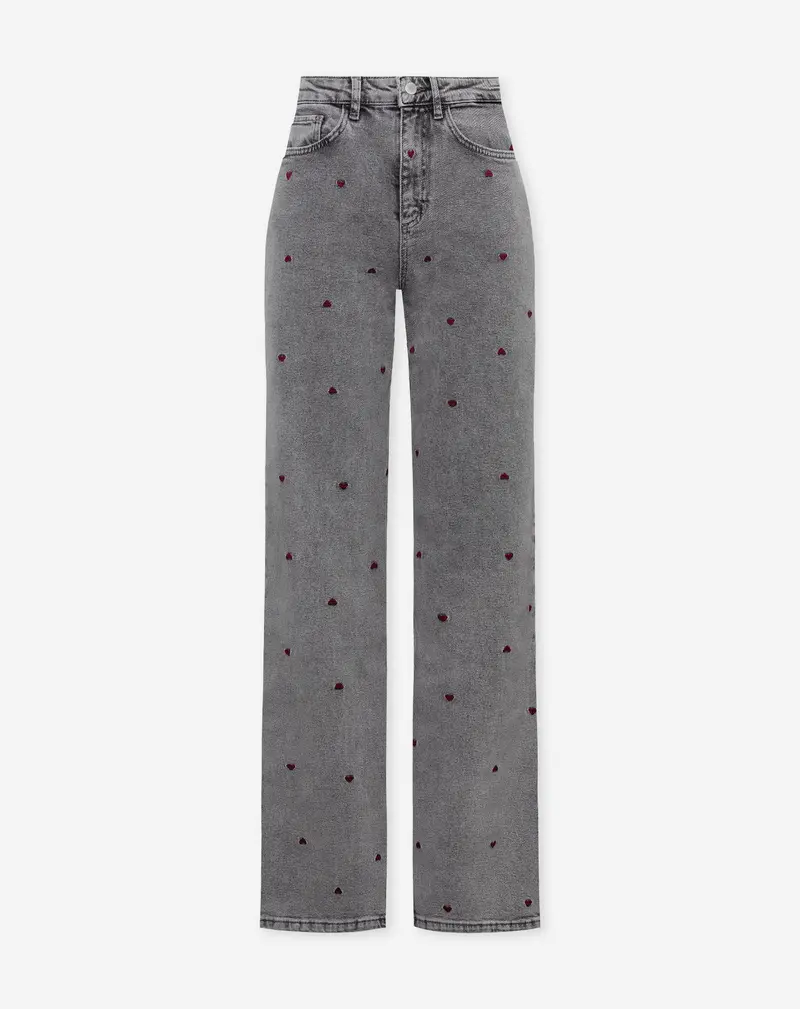 HEART BOOTCUT JEANS GRIJS BURGUNDY