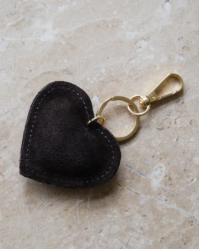 Heart Charm Real Suede Brown