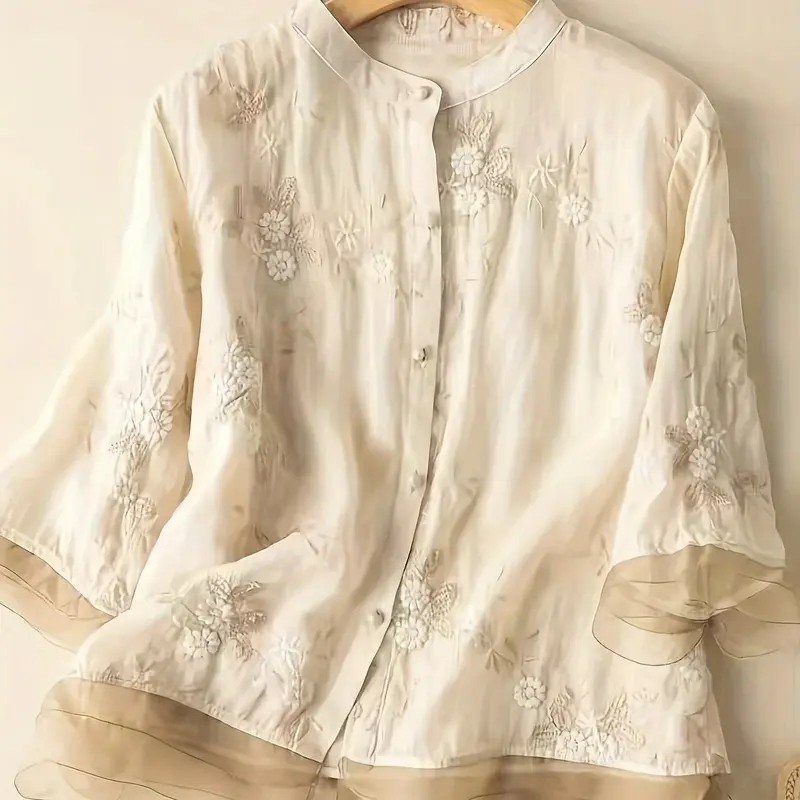 Herbstbluse | Eliza | Bestickt | Knopfverschluss | Herbst 2025 | Modisch