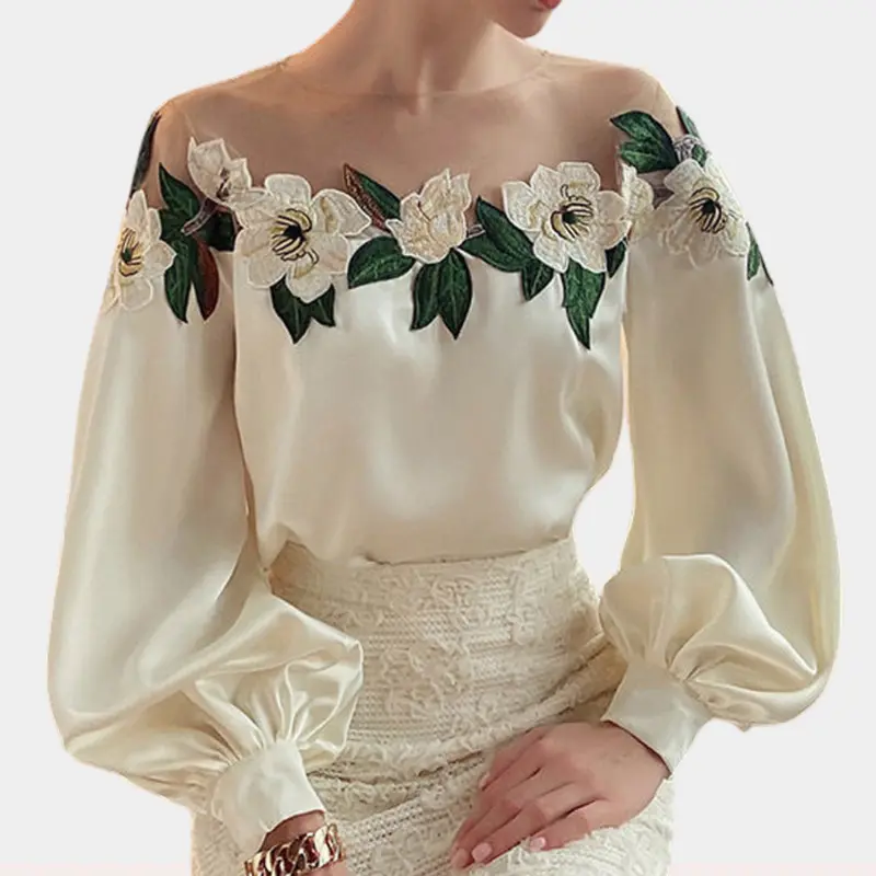 Herbstliche Blumenmuster Beige Damenbluse mit Lockere Passform – Elvira