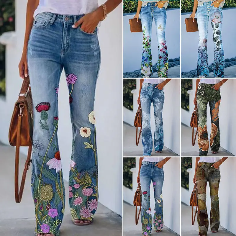 Herbstliche Flare Jeans mit 4 Knöpfen