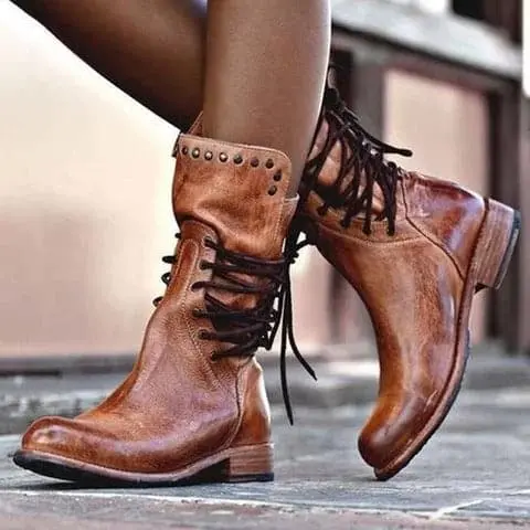 Herbstliche halbhohe Vintage-Lederstiefel für Damen - Eliza