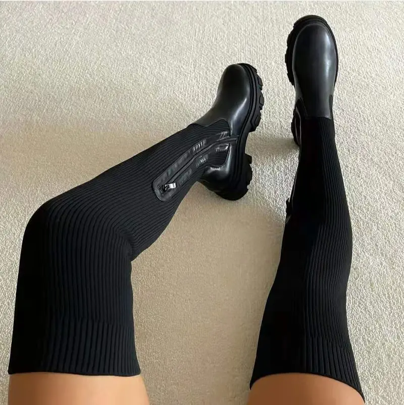 Herbstliche Overknee Sockenstiefel - Luna