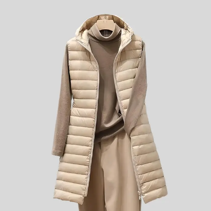 Herbstliche Rivi - Lange bauschige ärmellose Jacke mit Reißverschluss