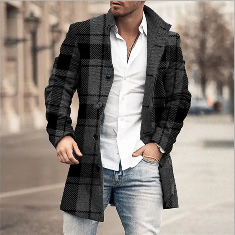 Herbstliche Stilvolle Mittellange Karierte Herrenjacke - Stephen
