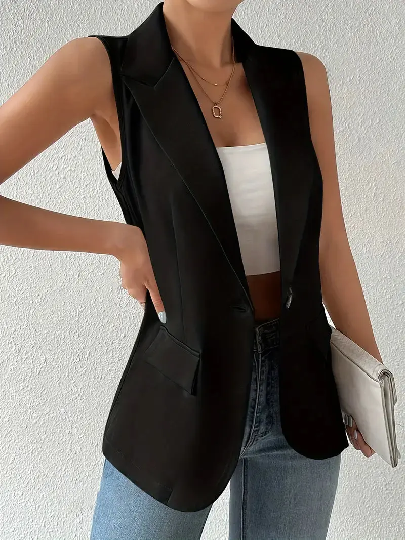 Herbstliche Trendige Ärmellose Blazer mit Knopfdetails - Yara