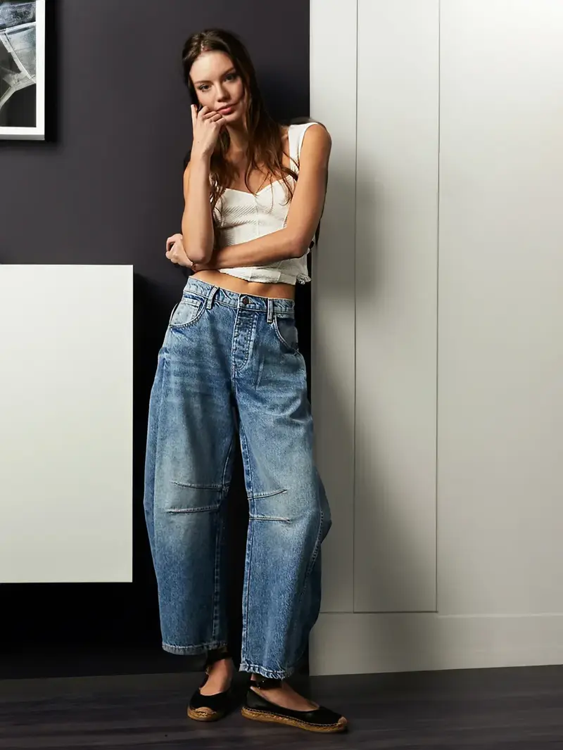 Herbstliche Trendy Mid-Rise Barrel Jeans - Livia