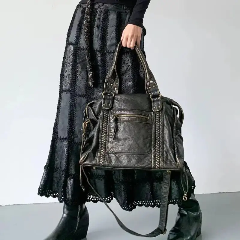 Herbstliche Vintage Leder Handtasche - Marisol