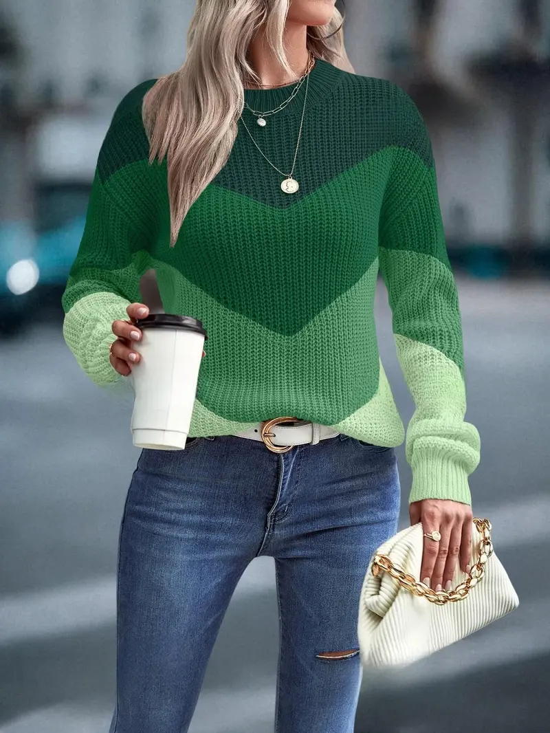 Herbstlicher Farbenfroher Crew-Neck-Pullover – Emmeline