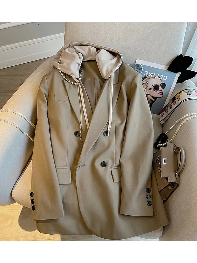 Herbstlicher FaysBlazer I Übergroßer Blazer mit Kapuze Für Frauen