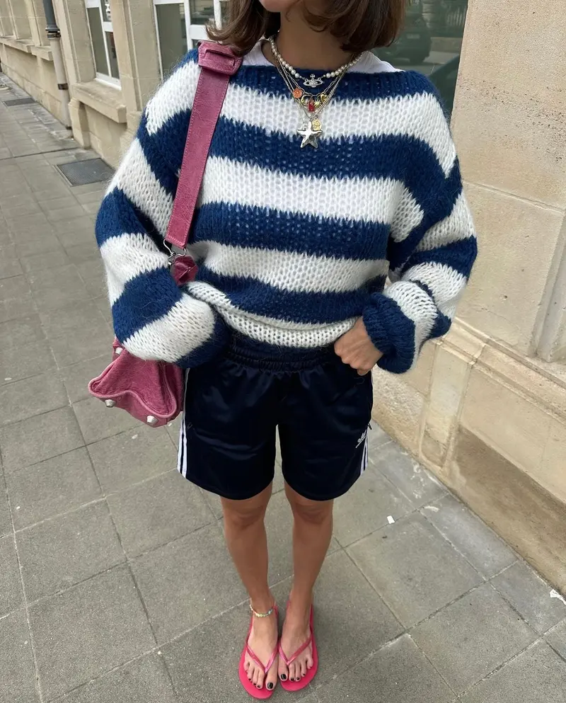 Herbstlicher Gestrickter und Gestreifter Oversized Damenpullover - Harper