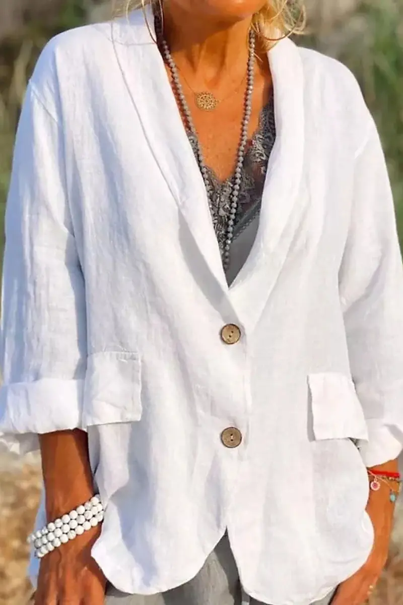Herbstlicher Leinenblazer Damen mit Knöpfen – Clara
