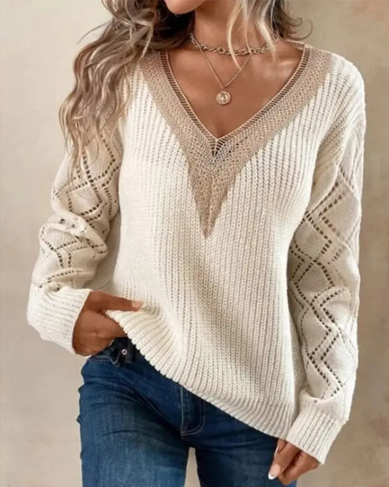 Herbstlicher Stilvoller V-Ausschnitt-Pullover – Selena