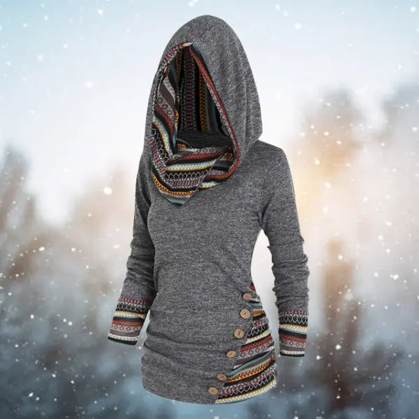 Herbstlicher Tribale Hoodie mit Geometrischem Muster – Naïma