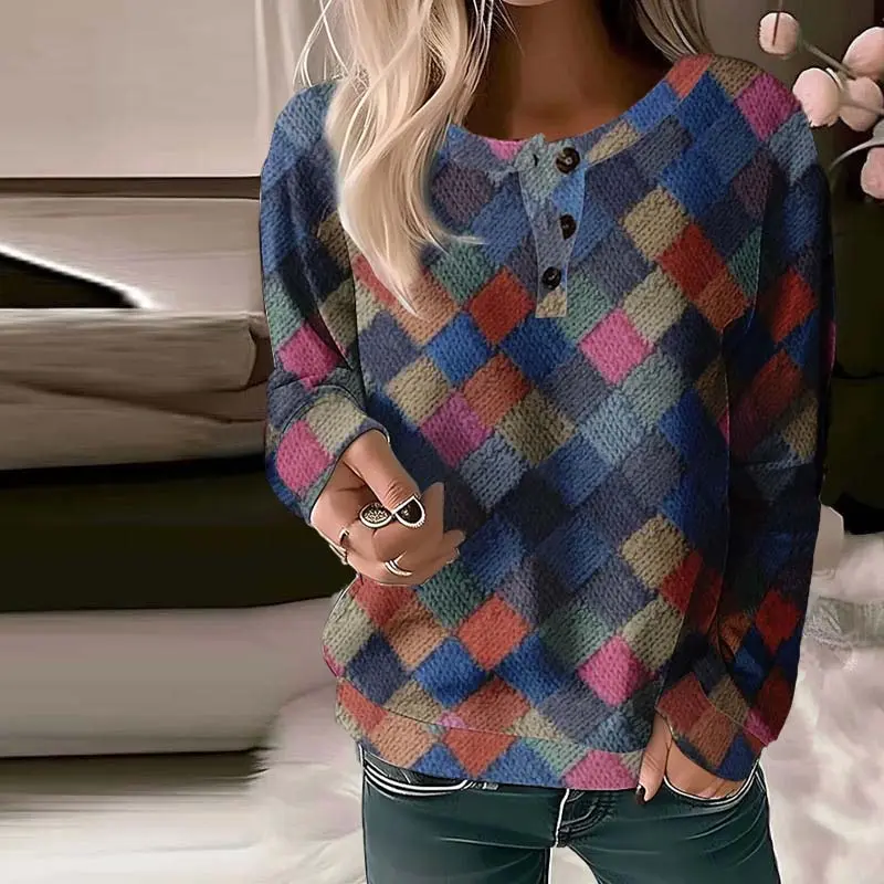 Herbstlicher Vintage Karierter Damen Pullover - Haruka