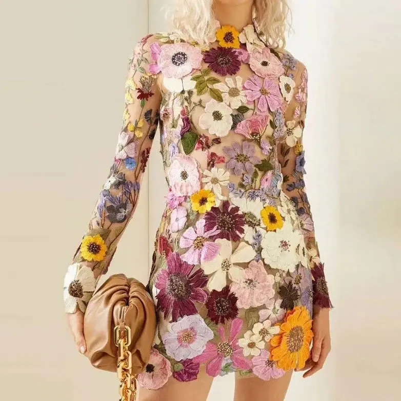 Herbstliches Blumen Cocktailkleid mit Spitze – Aurelia