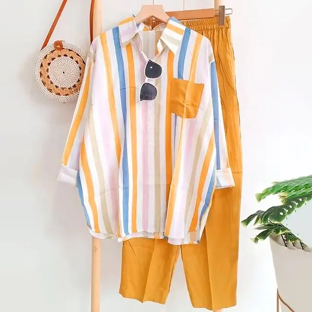 Herbstliches Blusen- und Hosen-Set aus luftiger Stoff – Noémie