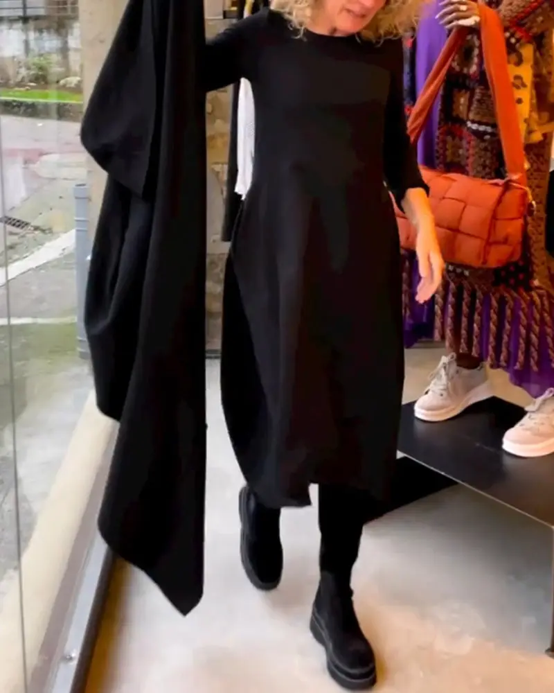 Herbstliches Klassisches Schwarzes Midi-Kleid - Sofia