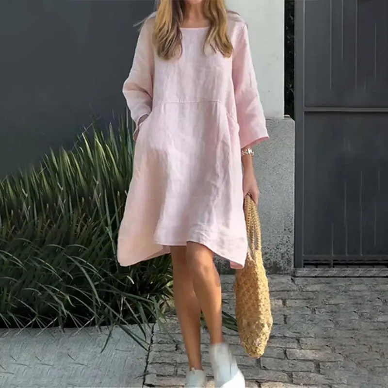 Herbstliches Kleid mit lockerer Passform & praktischer Tasche – Malia
