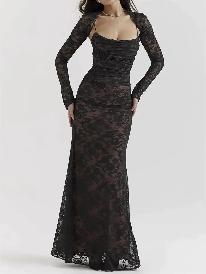 Herbstliches Maxikleid mit Spitze und Kordel - Lena