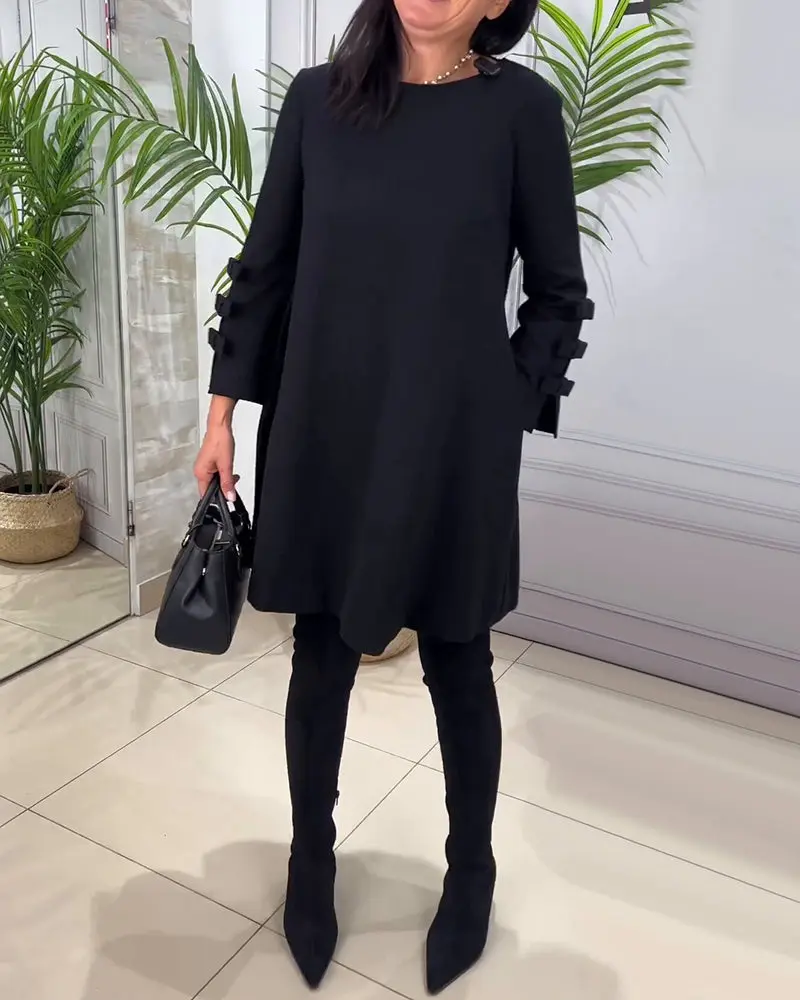 Herbstliches Schwarzes Kleid mit Langen Ärmeln - Nora