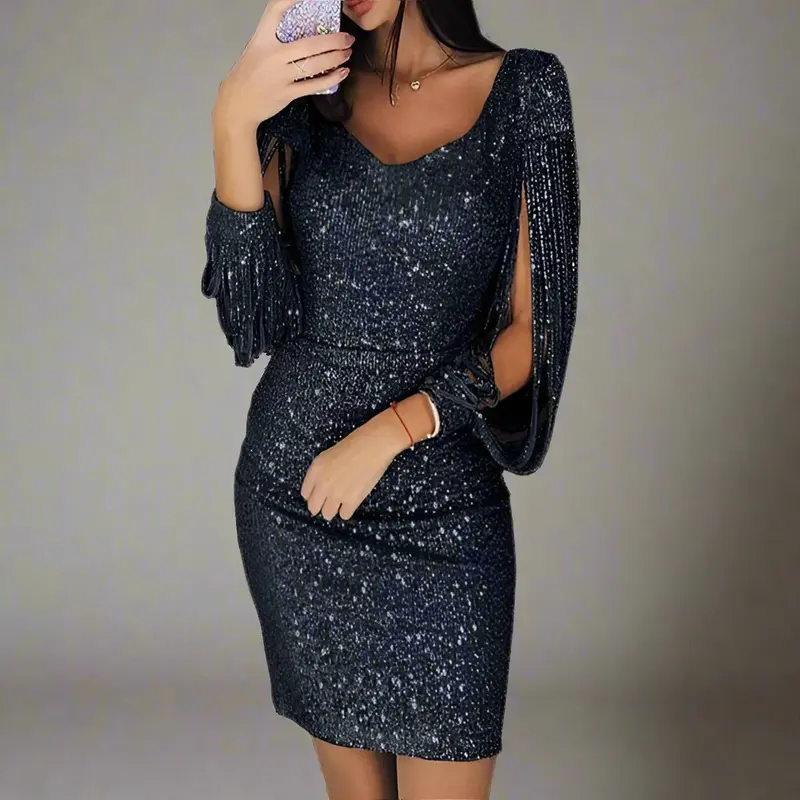 Herbstliches Stilvolles Abendkleid mit Pailletten - Oreana