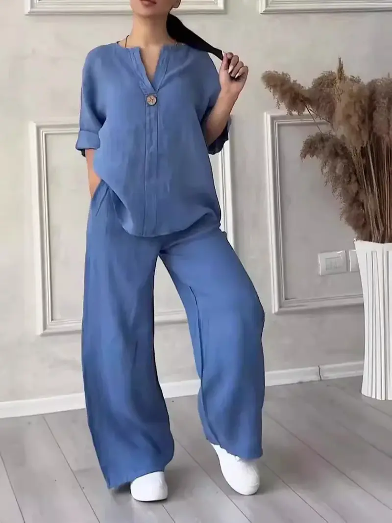 Herbstliches & Stilvolles Set mit Bluse & Weithose aus Leinen – Melina