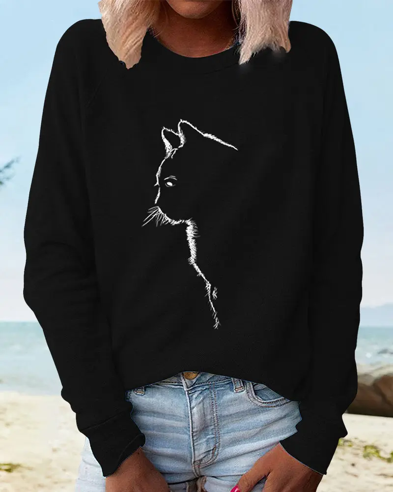 Herbstliches Sweatshirt mit Katzenprint – Paws