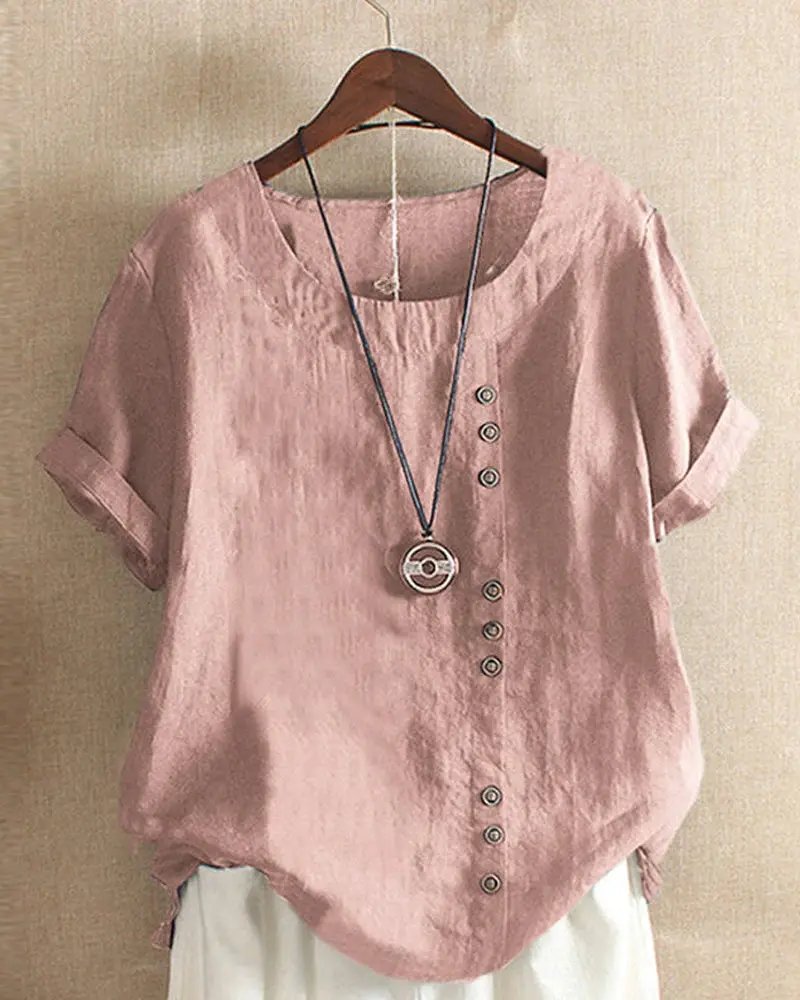 Herbstliches T-Shirt mit kurzen Ärmeln und rundem Hals – Samantha