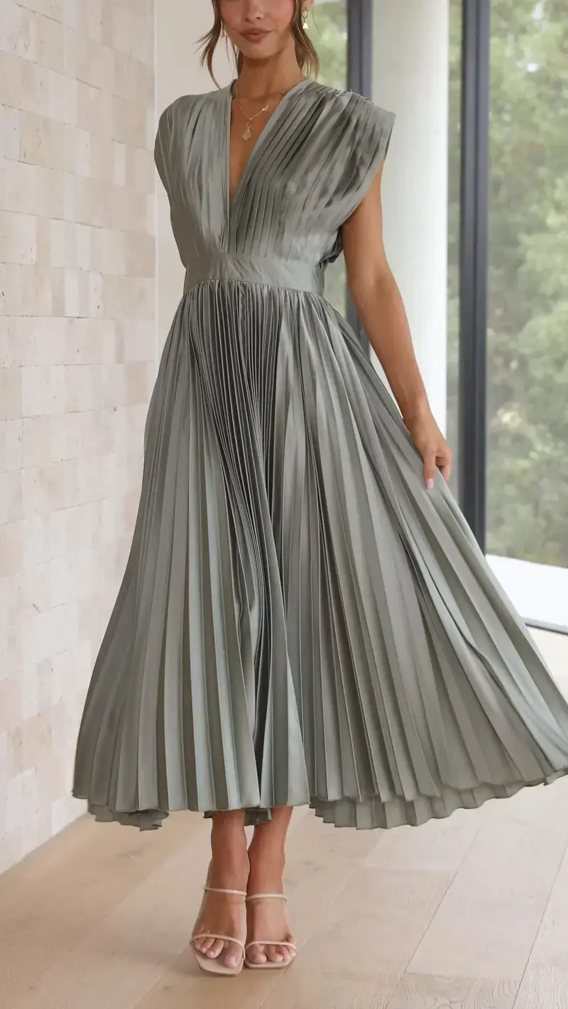 Herbstliches V-Ausschnitt-Kleid mit Schleifenverschluss - Isabella
