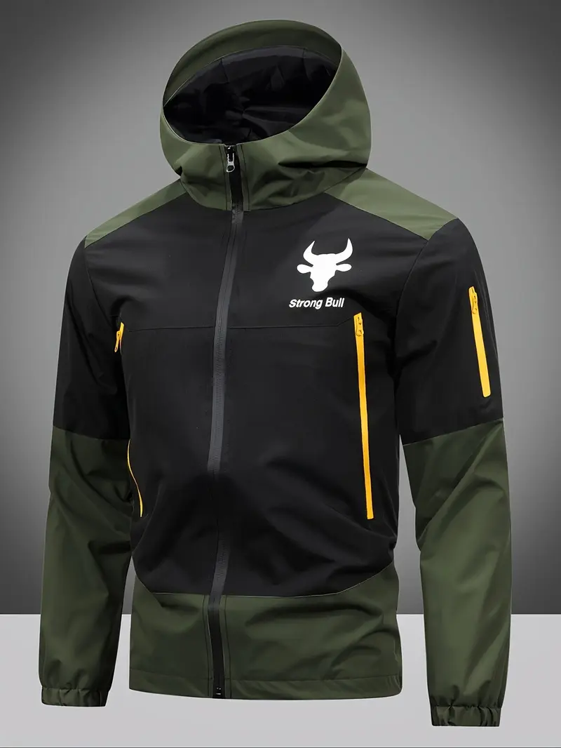 Herrenjacke mit Reißverschluss, Kapuze und herbstlichem Farbblock-Design – Milan