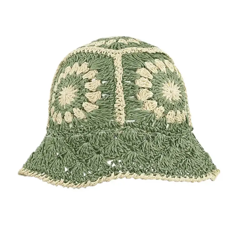Hoedje Crochet met Bloemen groen