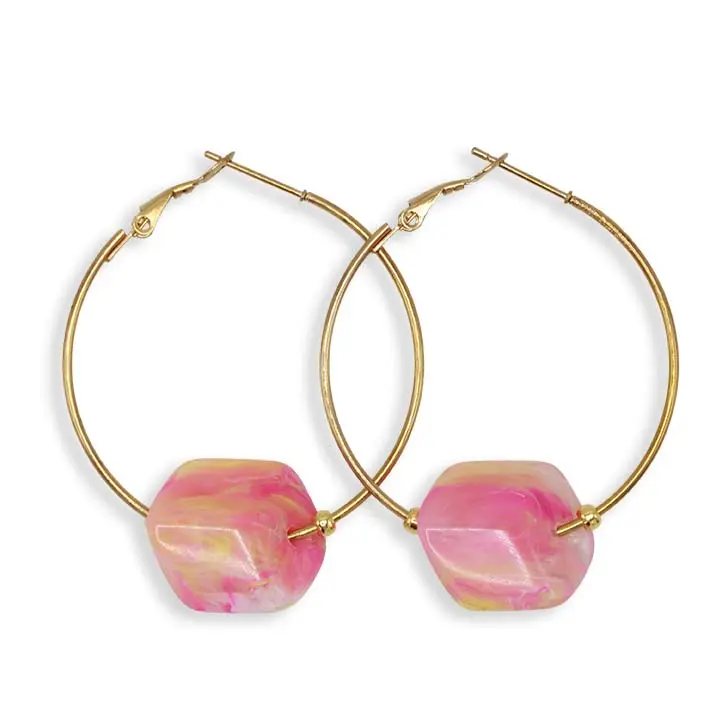 Hoop oorbellen met 1 verwisselbare mini Cube, Happy